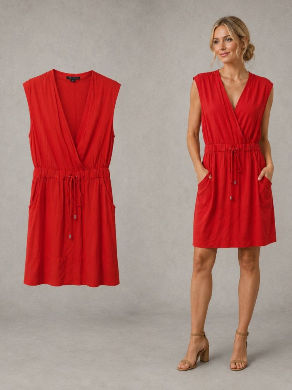 Kenneth Cole New York Red 100% Rayon Faux Wrap Dress M Resort Vacation Office